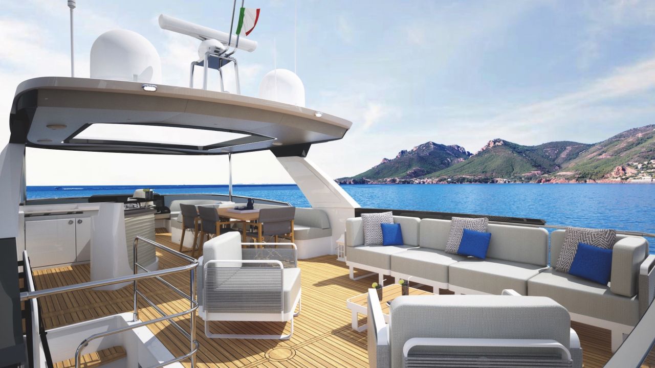Gemäß den Ansprüchen moderner Eigner verfügt die Absolute 64 Navetta über ein großzügiges Sundeck. Absolute 64 Navetta